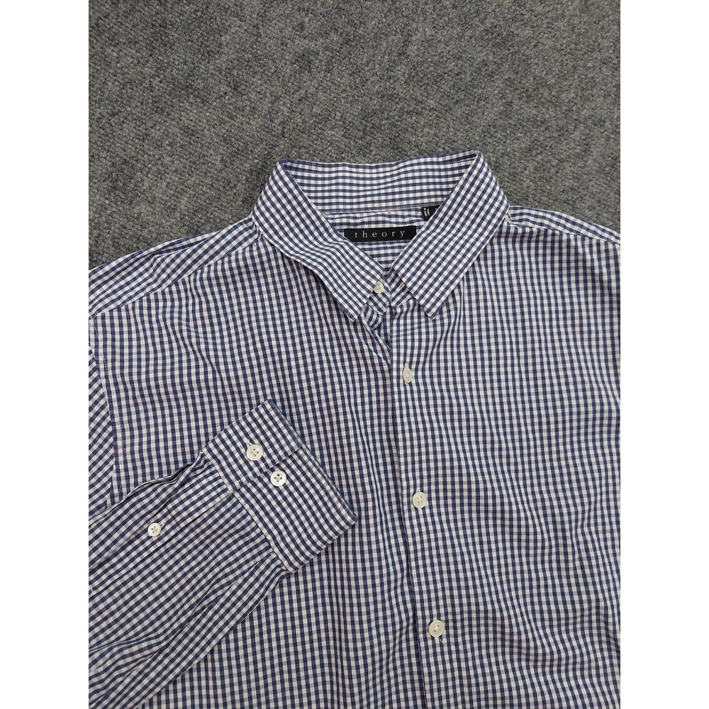 Theory Shirt Mens XL Blue Gingham Plaid Button Up Long Sleeve Preppy